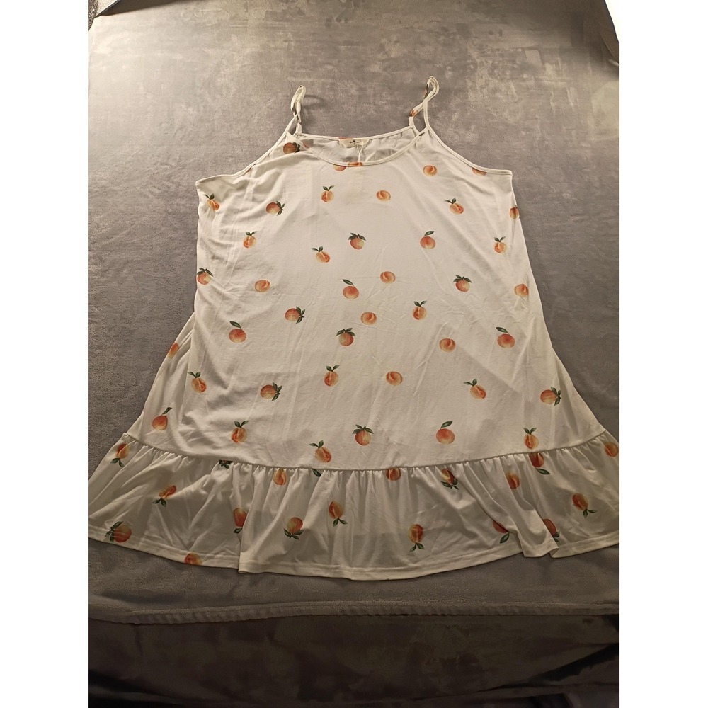 Agnes Orinda Sleepshirt Womens‎ 4X White Peach Print Ruffle Chemise Nightgown
